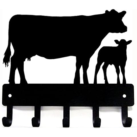 The Metal Peddler Cow and Calf Cattle Farm Key Rack Holder - Small 6 inch Wide - Made in USA Cover