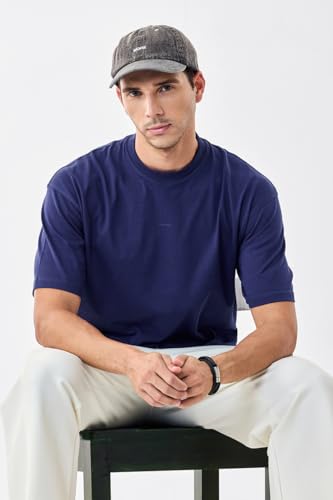 Image of SNITCH Men Oversized Fit T-Shirt | Premium 100% Cotton Breathable Fabric & Smooth Texture | Minimalist Casual Wear T-Shirt with Drop Shoulder & Half Sleeves for Daily Use