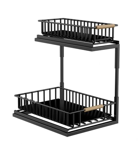 LoKori Organizadores Deslizantes para Debajo del Fregadero de 2 Niveles, Estante Deslizable de Acero Al Carbono, Estante de Almacenamiento Multifuncional en Forma de L Debajo del Gabinete para Cocina