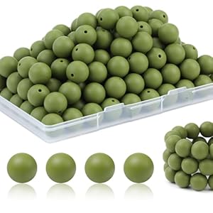 JMBOXBTQ Silikonperlen 15mm, 100 Stück, Olivgrün