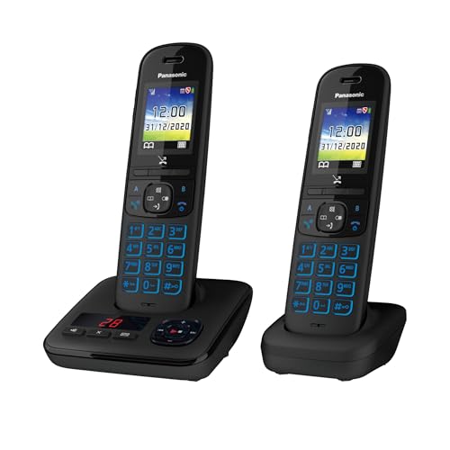 Panasonic KX-TGH722FRB DECT Téléphone Numérique Sans Fil avec Répondeur Numérique, Base et 2 Combinés, Mains Libres, Identification de l'Appelant,...