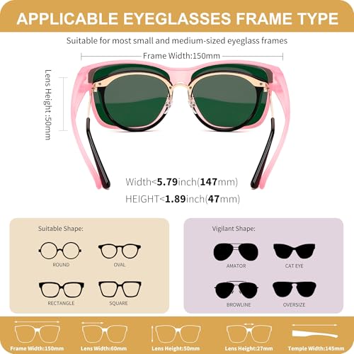 FEISEDY Polarized Sunglasses Fit Over Glasses Women, Fit over Glasses Sunglasses for Driving UV400 Protection B02504