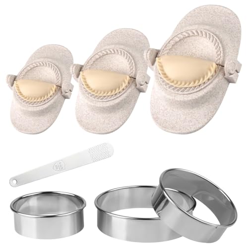 Duoleimi Ravioli Maker & Dumpling Maker Set mit Dough Cutter [3 Tamaños], Empanadas, Gyoza, Boobas, Moldeador de pasta, molde para raviolis, paja de trigo, forma de material – Pequeño 7 cm, mediano 8