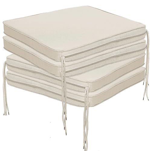Pinkfairy Seat Pads Set of 4 for Dining Chairs, Cream Cushion with Ties 40x40 cm Adjustable Kitchen, Office and Garden Chair Water-Resistant Non Slip Comfortable Cushions