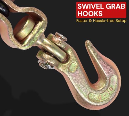 Image of Mytee Products 2 Pack 5 /16 inch-3 /8 inch Easy Ratcheting Chain Binder with Up to 36 inch Chain Take-Up, 5,400 lbs WLL, Heavy-Duty Tie Down Ratchet Load Binder with Grab Hooks for Flatbed Trailers & Trucks