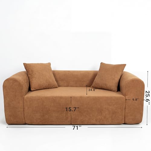 Image of Claiks 71 inch Boneless Cloud Couch, Deep Seat Loveseat, Brown