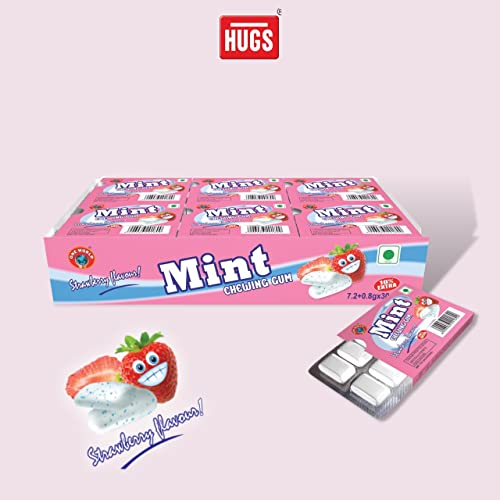Image of Hugs Mint Chewing Gum Strawberry Flavour | Mint Mouth Freshener (30 pcs in a box)