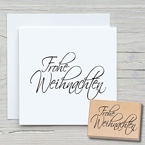 NEWSTAMPS Stempel Frohe Weihnachten 02 Motivstempel aus Holz & Gummi zum Karten und Geschenke basteln Holzstempel für Weihnachtskarte Advent Schrift Scrapbook Textilstempel Deko Freunde