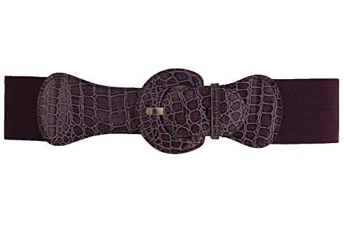 TFJ Women Fashion Belt Hip Elastic High Waist Stretch Band Big Buckle Purple