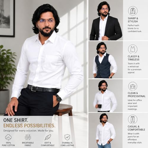 Image of MCAVOY Men's 100% Pure Cotton Shirt | Regular Fit Full Sleeve Formal & Casual Shirt for Men & Boys | Soft Breathable Office Wear