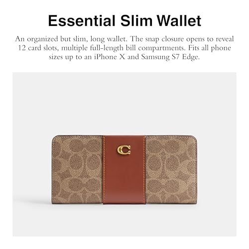 Coach Women's Essential Slim Wallet in Signature Canvas, B4/TAN Caramel2