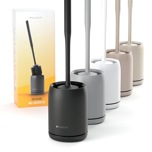 SAVEGA – Brosse WC en Silicone Noire Murale – Balayette Toilettes avec Support Mural sans perçage – Brosse de Toilette Design hygiénique