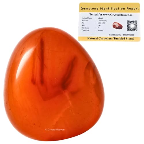 Image of Certified Carnelian Crystal Healing Tumbled Stone, Natural Polished Crystals for DIY Crafts, Manifestation, Meditation, Pooja Feng Shui and Reiki Healing (30 Grams)