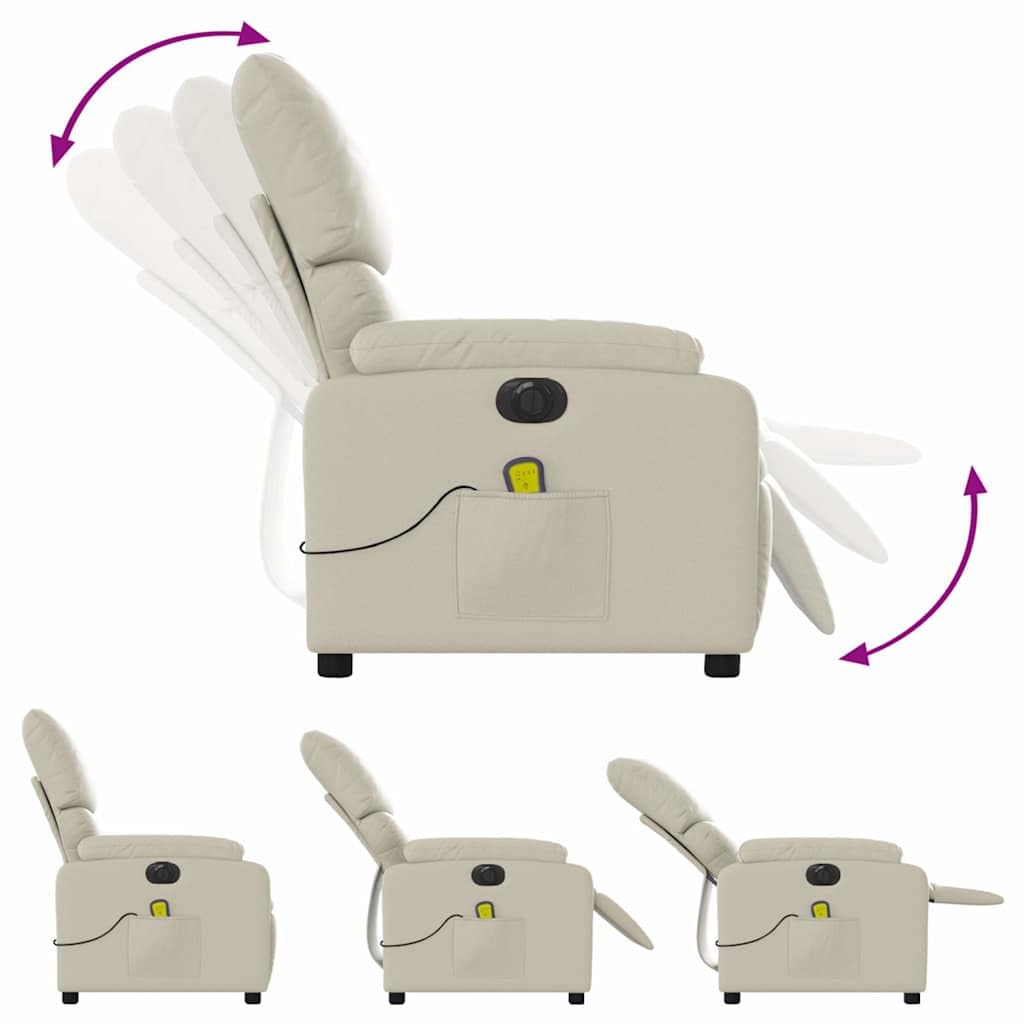 Massagesessel elektrisch Creme Kunstleder mit 6-Punkt-Vibrationsmassage, Elektromotor für Rückenlehne und Fußstütze, bequemer Polstersessel mit stabilem Holz und Metallgestell