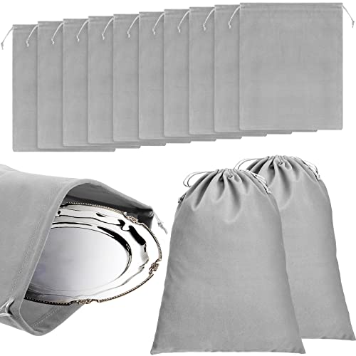 10 Pcs Silver Storage Bags, 9 x 11.8 Inch Fabric Cloth Anti Tarnish Bags for Silver Jewelry Silverware Protection Flatware Silverplate Tarnish Cleaning(Dark Gray)
