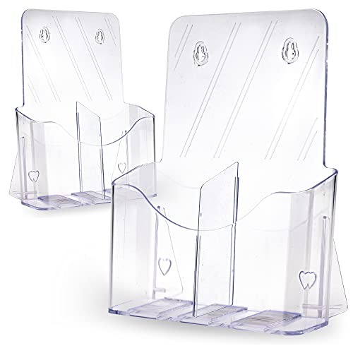 Pprstand Brochure Holder Pack Of 2 - Crystal Clear Acrylic 8.5X11 Inches, Flyer Holder For Desk Or Wall Mount - Removable Divider To Organize Flyers, Booklets & Letterheads #TOP1