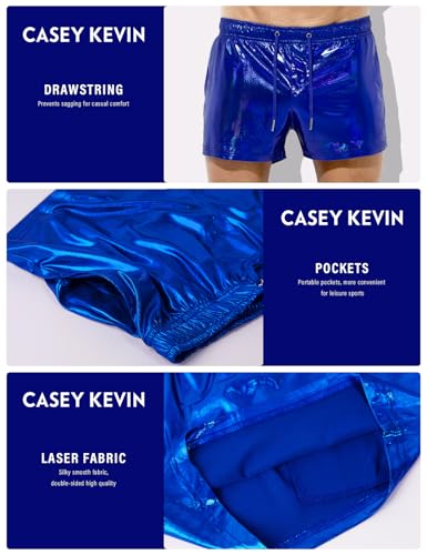 Casey Kevin Men's Holographic Metallic Short Sparkly Shiny Short Pants Rave Outfit Hot Shorts with Pockets and Drawstrings2