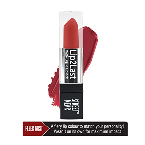 Image of STREET WEAR Lip2Last Matte Liquid Lipstick -Fleek Rust (Red) - 5 ml - Transferproof, Smudgeproof, Mask Friendly, Non-Drying Formula, Enriched With Vitamin E - Lasts AM To PM! (Pack of 2)