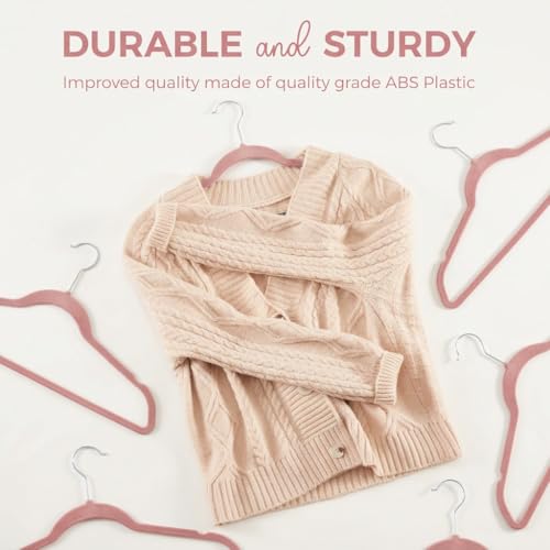 Image of Ginoya brothers Velvet Hangers,Non Slip Notched with Rose Gold Hook Coat /Suit Hangers,Space Saving 360 Degree Swivel Hook Clothes Hangers Wardrobe Hanger. (Peach, 50)