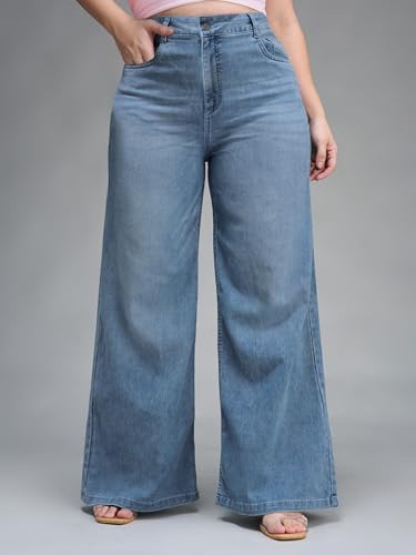 Image of Miss Chase A+ Women's Wide-Leg Mid Rise Regular Length Blast Effect Denim Jeans