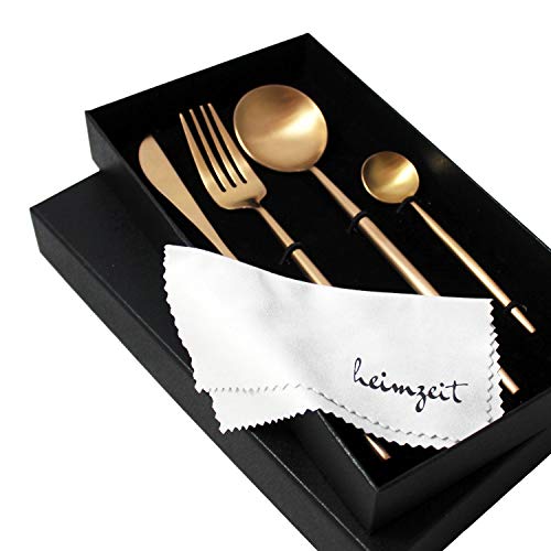 heimzeit Juego de Cubiertos de Acero Inoxidable 18/10 Color: Oro Rosa - Cuberter�a Elegante para 1 Persona, 4 Piezas (Cuchillo, Tenedor, Cuchara, Cucharilla) - Apto para lavavajillas