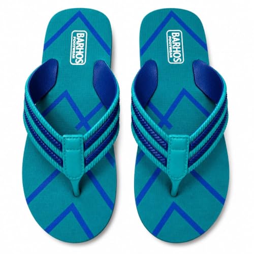Image of BARHOS Men's Flip Flops Turquoise Blue Navy Thong Slippers
