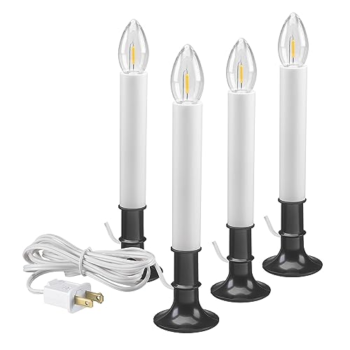 Image of Xodus Innovations AC1120A-4 Electric Plug-in 8.25 inch Flameless Window Candle with Dusk to Dawn Light Sensor Timer,White Candle with Black Base Pack of 4