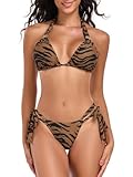 RELLECIGA Women Triangle Bikini Set Push up High Cut Thong 2 Piece Swimsuit Zebra Striped Small