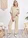 Women 2 Piece Outfits Lounge Sets Short Sleeve Knit Sweater Top Wide Leg Pants Matching Set Apricot