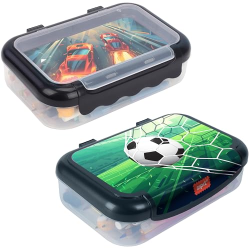 Image of ZIPIT: Pencil Box Bundle: Soccer & Race Car - Recycled Plastic Cases, Large Capacity Storage Organizers, School Supplies-Stationary, Kids-Girl-Boy