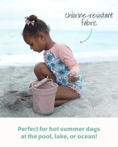 Caden Lane Long Sleeve Rash Guard with Front Zipper, UPF 50+ Sun Protection, Quick-Dry, Chlorine-Resistant & Stretchy Fabric, One Piece Zip Up Swimwear, Palm Party, 3T4