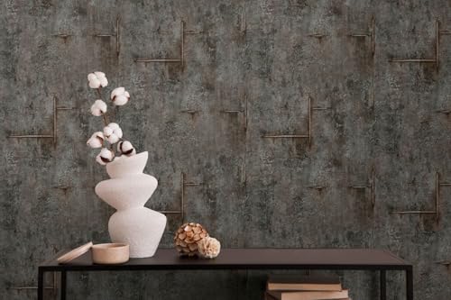 Papel pintado aspecto concreto gris oscuro cobre decorativo para pared 6