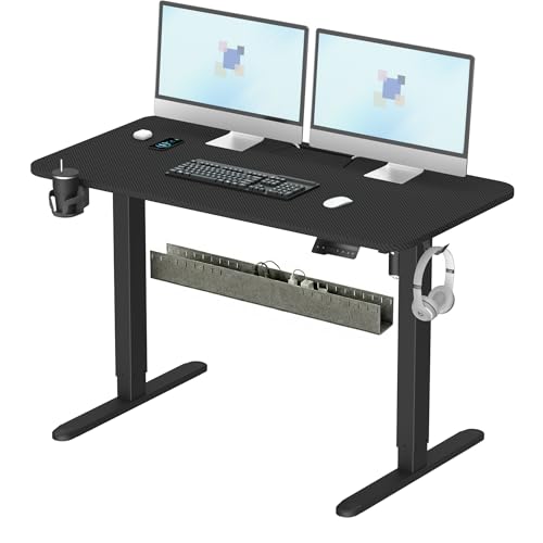 Image of Electric Standing Desk with Cable Management Tray,55x24 Inch Adjustable Height Sit Stand Desk,with Memory Presets & Anti-Collision Computer Desk,for Office,Home,Black Top&Black Frame