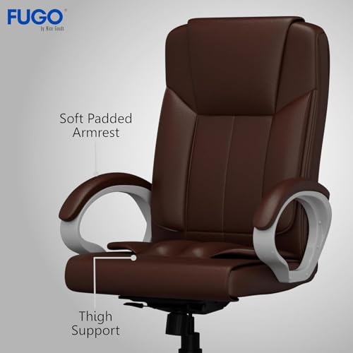 Image of FUGO FG17 Orthopedic Boss Chair with 3 Year Warranty | Leatherette Office Chair | Ergonomic Executive Chair with Spacious Cushioned Seat | Heavy Duty Metal Base | Rocking Function (Brown)