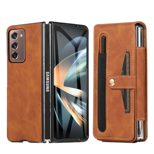 Coque Samsung Z Fold 5 anti-perte S Pen avec étui portefeuille marron