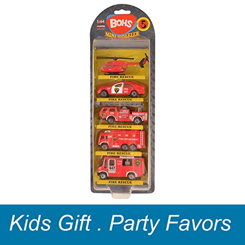 Bohs Fire Emergency Race And Rescue Vehicles - Mini Die-Cast Metal Miniature Model - Aerial Ladder Firetruck, Rescue Helicopter, Water Tank Fire Engine,Patrol Car,Commander Center (Pack Of 5) #TOP2
