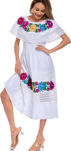 Image of YZXDORWJ Women Embroidered Mexican Peasant Casual Sexy Lace Off-Shoulder Long Dress