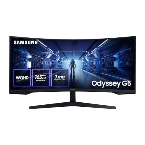 Samsung Odyssey G55T Curved Gaming Monitor 34', Ultra WQHD, 3440x1440, 165Hz, 1ms(G/G), 1000R, AMD Freesync Premium, HDR, Negro, LC34G55TWWPXEN