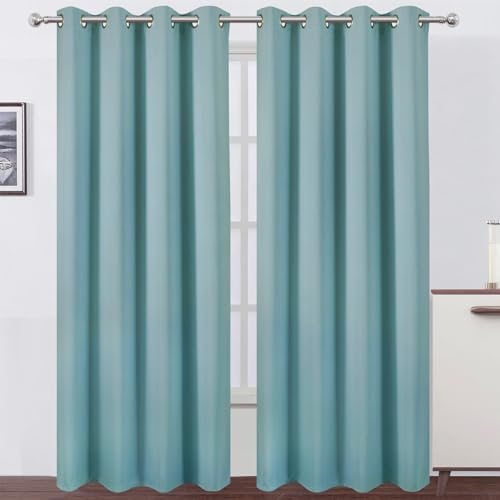 Image of LEMOMO Blackout Curtains 52 x 108 inch /Stone Blue Curtains Set of 2 Panels /Thermal Insulated Room Darkening Bedroom Curtains