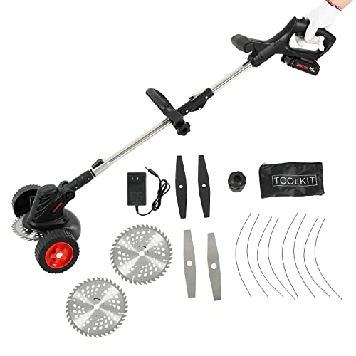 SHINTYOOL Cordless Weed Eater Battery Powered Black, 4-in-1 Electric Weed Eater 2.0 Ah Li-ion Battery, 3 Types Blades and 8 Lines for Garden and Yard Trimming