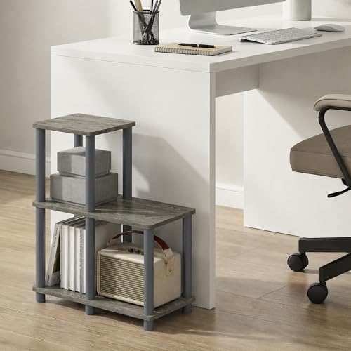 Furinno TURN-N-TUBE Storage Shelves, 2-Tier Ladder Shape Book Shelf with Open Frame Design, 3-Cube Corner Shelf, Toolless Open Shelves, Living Room, Garage, Home Office, Grey - image 2