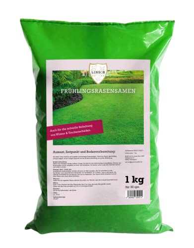 Linsor Frühlingsrasen, schnellkeimende Rasensamen, Nachsaat zum Ausbessern, 1kg für 30m²