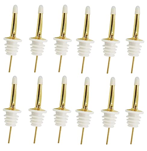 24 Pack Liquor Pour Spouts Set - Stainless Steel bottle spout and Liquor Pourers Dust Caps Covers Gold White