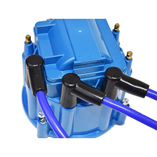 A-Team Performance - Hei Distributor Blue Cap, Spark Plug Wires Set And Pigtail Wiring Harness Complete Kit - Compatible With Bbf Big Block Ford Hd Fe/Ft 330 361 391 5/16" Shaft One-Wire Installation #TOP4