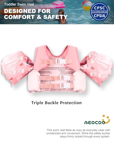 Image of AEOCOO Puddle Float Jumper for Swiming, Toddler Swim Vest for Water Play, Pool Floats with Swimming Arm Floaties Swim Jacket & Water Wings for Kids Swimmies, Boys, Girls, Ninos
