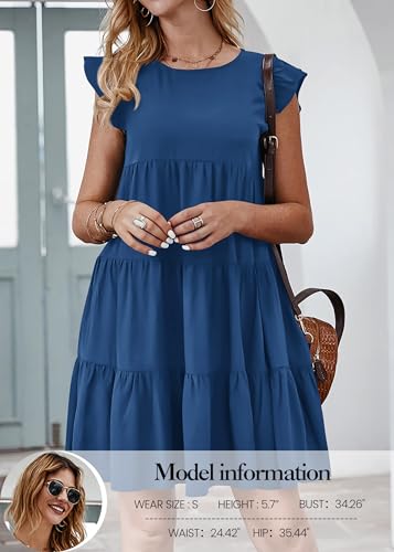 Image of KIRUNDO Summer Dresses for Women Sundress Sleeveless Ruffle Sleeve Round Neck Loose Short Flowy Pleated Mini Babydoll Dress