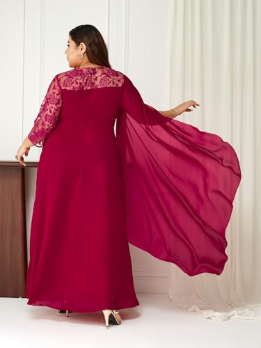 Image of Miss Chase A+ Women's Floral Printed Relaxed Fit V -Neck 3 /4Th Sleeve Georgette Maxi Dress