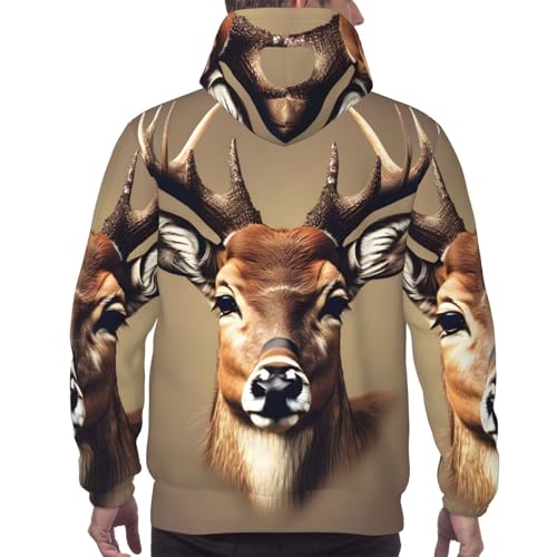 Pull en polyester sweat à capuche imprimé tête de cerf homme avec grande poche - 4