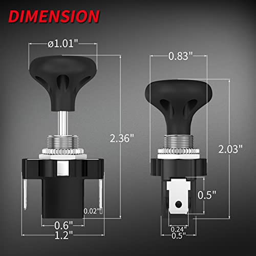 Bouton de commutation phare robuste mécanisme push pull pour voiturette 12V universel - 3