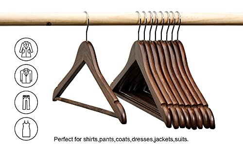 Image of WHISKET - Luxury Wooden Clothes Hangers, Premium Solid Wood Coat Hangers with Chrome Hooks | Durable Closet Organizer for Formal Wear & Everyday Clothing. (Walnut) [Pack of 12]